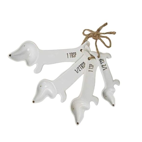 White Porcelain Weiner Dog Measuring Baking Cooking Tablespoon Teaspoon Spoons - Picture 3 of 9